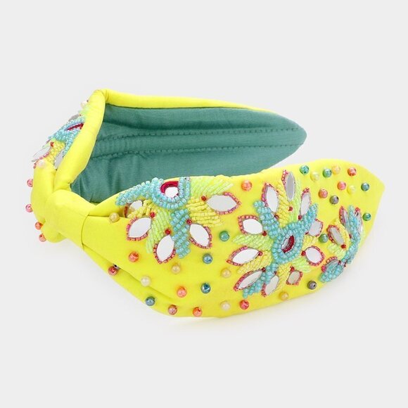 NEW Yellow Beaded Mirror Flower Knot Headband